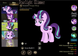 Size: 993x720 | Tagged: safe, edit, starlight glimmer, pony, unicorn, g4, assassin, black background, crossover, cute, equal cutie mark, equality, evil, evil grin, female, game, grin, simple background, skills, skins, smiling, solo