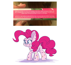 Size: 1300x1200 | Tagged: safe, artist:heir-of-rick, pinkie pie, earth pony, pony, g4, bandaid, cute, diapinkes, female, hidden cane, mare, merchandise, simple background, solo, white background
