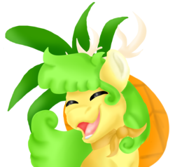 Size: 2937x2797 | Tagged: safe, artist:euspuche, oc, oc:ananá, deer, bust, eyes closed, food, high res, open mouth, pineapple, portrait, raba-pony, simple background, smiling, transparent background