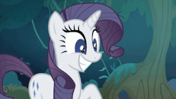 Size: 600x338 | Tagged: safe, screencap, mean rarity, pony, unicorn, g4, the mean 6, animated, clone, cute, female, grin, mare, mean raribetes, smiling, solo