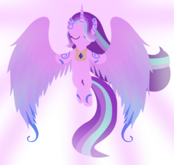 Size: 1024x967 | Tagged: safe, artist:k3elliebear, starlight glimmer, alicorn, pony, g4, alicornified, eyes closed, female, gem, impossibly large wings, jewelry, lineless, race swap, regalia, simple background, solo, starlicorn, transparent background