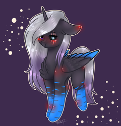 Size: 1608x1673 | Tagged: safe, artist:knaranayama, oc, oc only, alicorn, pony, black sclera, blushing, female, heterochromia, mare, solo