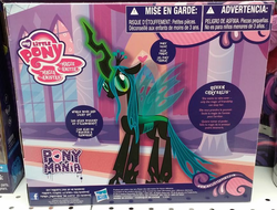 Size: 871x662 | Tagged: safe, queen chrysalis, pony, g4, backcard, box, choking hazard, error, fail, irl, merchandise, packaging, photo, ponymania, solo, wtf