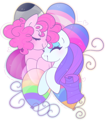Size: 1136x1280 | Tagged: safe, artist:vivian reed, pinkie pie, rarity, earth pony, pony, unicorn, g4, asexual pride flag, bisexual pride flag, female, gay pride flag, lesbian, lesbian pride flag, lgbt, mare, pansexual pride flag, pride, ship:raripie, shipping, simple background, transgender pride flag, transparent background