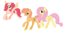 Size: 1262x633 | Tagged: safe, artist:marceliana, fluttershy, oc, earth pony, pegasus, pony, g4, base used, female, freckles, male, mare, mother and child, offspring, parent:big macintosh, parent:fluttershy, parents:fluttermac, simple background, stallion, white background