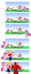 Size: 1783x4233 | Tagged: safe, artist:avionscreator, artist:warpwarp1929, pinkie pie, yoshi, g4, anime, asterix and obelix, breaking the fourth wall, cardcaptor sakura, crossover, deadpool, hamtaro, kero, keroberos, nintendo, obelix, oxnard, pac-man