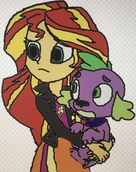 Size: 2217x2802 | Tagged: safe, artist:php77, editor:php77, spike, sunset shimmer, dog, equestria girls, g4, my little pony equestria girls: rainbow rocks, high res, holding a dog, spike the dog