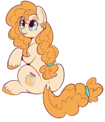 Size: 800x929 | Tagged: safe, artist:lulubell, pear butter, earth pony, pony, g4, butt, cute, dock, female, freckles, looking back, mare, pear butt, pearabetes, plot, simple background, sitting, solo, transparent background, upside down dock
