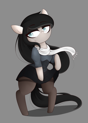 Size: 2700x3800 | Tagged: safe, artist:fullmetalpikmin, oc, oc only, oc:purity knight, semi-anthro, beautiful, clothes, cute, eyeshadow, female, goth, high res, makeup, pantyhose, pleated skirt, scarf, shirt, simple background, skirt, skirt lift, solo