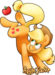 Size: 1985x2679 | Tagged: safe, artist:luximus17, applejack, earth pony, pony, g4, apple, bucking, cute, female, food, jackabetes, looking back, looking up, mare, name, simple background, solo, transparent background
