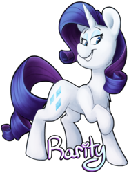 Size: 1572x2100 | Tagged: safe, artist:luximus17, rarity, pony, unicorn, g4, chest fluff, cute, female, looking sideways, mare, name, raised hoof, raribetes, simple background, smiling, solo, standing, transparent background, turned head