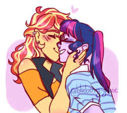 Size: 1237x1101 | Tagged: safe, artist:blueberry-ghost, artist:ghostofblueberries, sci-twi, sunset shimmer, twilight sparkle, equestria girls, g4, my little pony equestria girls: better together, blushing, cute, eyes closed, female, heart, kissing, lesbian, nail polish, piercing, shimmerbetes, ship:sci-twishimmer, ship:sunsetsparkle, shipping, twiabetes