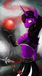 Size: 1080x1920 | Tagged: safe, artist:silviawing, oc, oc:takhisis, alicorn, unicorn, anthro, alicorn oc, anthro oc, body art, clothes, gloves, magic, magic staff, magic wand, phone wallpaper, runes, sorceress, staff, wand