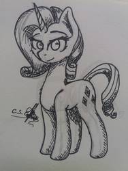 Size: 774x1032 | Tagged: safe, artist:ironbeastz, rarity, pony, g4, female, monochrome, solo, traditional art