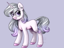Size: 500x375 | Tagged: safe, artist:dreamline dash, artist:lantoor, artist:rose-in-the-night-team, oc, oc only, pony, unicorn, blank flank, collaboration, colored hooves, cute, ear piercing, earring, female, jewelry, looking at you, mare, piercing, simple background, smiling, solo
