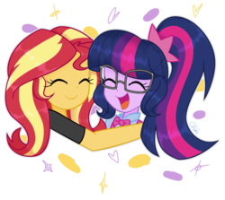 Size: 1076x960 | Tagged: safe, artist:ch-chau, sci-twi, sunset shimmer, twilight sparkle, equestria girls, g4, my little pony equestria girls: better together, cute, eyes closed, female, hug, lesbian, shimmerbetes, ship:sci-twishimmer, ship:sunsetsparkle, shipping, simple background, smiling, transparent background, twiabetes