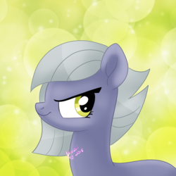 Size: 1280x1280 | Tagged: safe, artist:karzii, limestone pie, earth pony, pony, g4, female, looking back, mare, smiling, solo