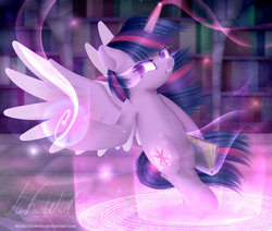 Size: 1600x1354 | Tagged: safe, artist:wavecipher, twilight sparkle, alicorn, pony, g4, book, female, library, magic, mare, solo, twilight sparkle (alicorn)