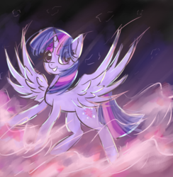 Size: 782x800 | Tagged: safe, artist:kittumera, twilight sparkle, alicorn, pony, g4, cutie mark, female, hooves, horn, mare, smiling, solo, spread wings, teeth, twilight sparkle (alicorn), wings