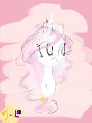 Size: 1195x1596 | Tagged: safe, artist:tiaandluluanimations, princess celestia, alicorn, pony, g4, art, eye, eyes, lots of pink, pink hair, pink-mane celestia, white, young, young celestia