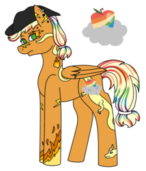 Size: 1757x2055 | Tagged: safe, artist:calibykitty, oc, oc only, oc:apple spectrum (ice1517), pegasus, pony, cowboy hat, ear piercing, earring, eyebrow piercing, female, hat, jewelry, magical lesbian spawn, mare, next generation, nose piercing, offspring, parent:applejack, parent:rainbow dash, parents:appledash, piercing, simple background, solo, tattoo, white background