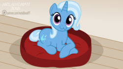 Size: 3999x2249 | Tagged: safe, artist:metalhead97, trixie, pony, unicorn, g4, :3, bed, behaving like a cat, cute, diatrixes, female, high res, looking at you, show accurate, sitting, solo
