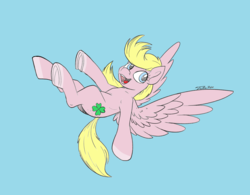 Size: 3210x2500 | Tagged: safe, artist:tsitra360, oc, oc only, oc:lucky doo, pegasus, pony, blue background, butt freckles, cute, femboy, flying, freckles, high res, male, simple background, sketch, solo, spread wings, stallion, trap, wings