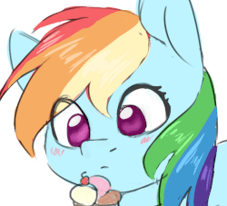 Size: 590x536 | Tagged: dead source, safe, artist:pucksterv, rainbow dash, pegasus, pony, g4, animated, blushing, cute, dashabetes, female, food, ice cream, licking, mare, mlem, no pupils, silly, simple background, solo, tongue out, white background