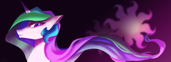 Size: 1602x585 | Tagged: dead source, safe, artist:lunaritass, princess celestia, alicorn, pony, g4, bust, female, looking at you, portrait, solo