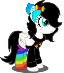 Size: 1280x1471 | Tagged: safe, artist:buckeyescozycafe, oc, oc only, oc:rainbow droplet, pony, clothes, female, hoodie, mare, rainbow socks, simple background, socks, solo, striped socks, transparent background