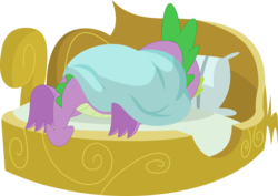 Size: 3559x2514 | Tagged: safe, artist:porygon2z, spike, dragon, g4, molt down, bed, blanket, high res, male, simple background, sleeping, solo, transparent background, vector