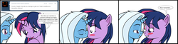 Size: 2236x554 | Tagged: safe, artist:dekomaru, trixie, twilight sparkle, pony, unicorn, tumblr:ask twixie, g4, ask, blushing, duo, female, kiss on the lips, kissing, lesbian, ship:twixie, shipping, tumblr