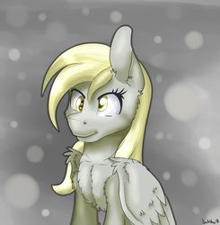 Size: 1058x1080 | Tagged: safe, artist:sintakhra, derpy hooves, pegasus, pony, g4, abstract background, chest fluff, cute, female, fluffy, mare, sitting, solo