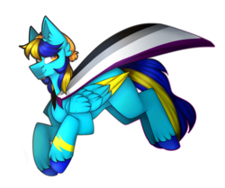 Size: 2055x1722 | Tagged: safe, artist:umiimou, oc, oc only, oc:zap, pegasus, pony, asexual pride flag, cape, clothes, male, pride, simple background, solo, stallion, transparent background