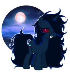 Size: 1024x1061 | Tagged: safe, artist:mintoria, oc, oc only, oc:nightmare chaos, pony, unicorn, female, full moon, grin, mare, moon, red sclera, simple background, smiling, solo, transparent background