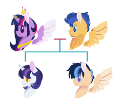 Size: 1210x1060 | Tagged: safe, artist:onedayhm, flash sentry, twilight sparkle, oc, oc:aladus guard, oc:supernova sparkle, alicorn, pegasus, pony, unicorn, g4, base used, chest fluff, family tree, female, horn, horn ring, male, mare, new crown, offspring, parent:flash sentry, parent:twilight sparkle, parents:flashlight, ship:flashlight, shipping, simple background, stallion, straight, twilight sparkle (alicorn), white background