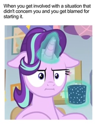 Size: 1832x2322 | Tagged: safe, edit, edited screencap, screencap, starlight glimmer, pony, unicorn, g4, marks for effort, :i, cropped, cup, female, floppy ears, glowing horn, horn, i mean i see, magic, mare, meme, solo, telekinesis