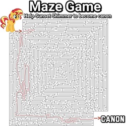 Size: 3382x3382 | Tagged: safe, edit, edited edit, sunset shimmer, unicorn, equestria girls, g4, arrow, canon, congratulations, high res, maze, maze game, mission accomplished, simple background, text, victory