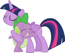 Size: 8451x6920 | Tagged: safe, artist:sinkbon, spike, twilight sparkle, alicorn, dragon, pony, g4, molt down, absurd resolution, female, hug, male, mare, simple background, spikelove, transparent background, twilight sparkle (alicorn), winged spike, wings