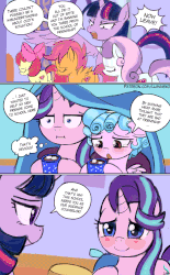 Size: 700x1130 | Tagged: safe, artist:lumineko, apple bloom, cozy glow, scootaloo, starlight glimmer, sweetie belle, twilight sparkle, alicorn, earth pony, pegasus, pony, unicorn, g4, marks for effort, animated, avengers: infinity war, blanket, chocolate, crossing the memes, cute, cutie mark, cutie mark crusaders, disintegration, feels, female, filly, food, gif, hot chocolate, i don't feel so good, i mean i see, implied death, lumineko is trying to murder us, mare, meme, non-looping gif, right in the feels, spoilers for another series, the cmc's cutie marks, the feels, twibitch sparkle, twilight sparkle (alicorn), wait for it, wat, when you see it