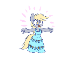 Size: 1300x1000 | Tagged: safe, artist:heir-of-rick, derpy hooves, anthro, g4, :p, beautiful, clothes, cute, dress, female, incoming hug, silly, simple background, solo, tongue out, white background