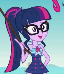 Size: 579x669 | Tagged: safe, screencap, sci-twi, twilight sparkle, equestria girls, friendship math, g4, my little pony equestria girls: better together, adorkable, animated, clothes, cropped, cute, dork, female, geode of telekinesis, gif, nerd, solo, stick, swimsuit, twiabetes