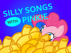 Size: 800x600 | Tagged: artist needed, safe, edit, pinkie pie, g4, cheese, food, macaroni, macaroni and cheese, pasta, silly songs, silly songs with pinkie, song in the comments, stock vector, title card, veggietales