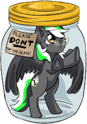 Size: 441x625 | Tagged: safe, artist:dawnallies, part of a set, oc, oc only, oc:graphite sketch, pegasus, pony, animated, don't tap the pony in the jar, glass, gray, part of a series, plastic, pony in a bottle, simple background, solo, transparent background, trapped