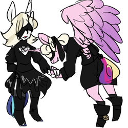 Size: 400x400 | Tagged: safe, artist:sock, princess cadance, shining armor, anthro, g4, 2b, 9s, blindfold, clothes, commission, commissioner:alkonium, cosplay, costume, crossdressing, crossplay, dress, nier: automata, not gleaming shield, not prince bolero, not rule 63