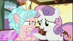 Size: 1280x720 | Tagged: safe, screencap, cozy glow, sweetie belle, g4, marks for effort, cozy glow is not amused, female, filly, foal