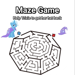 Size: 1758x1758 | Tagged: safe, trixie, pony, unicorn, g4, arrow, cape, clothes, female, game, hat, mare, maze, maze game, simple background, solo, trixie's cape, trixie's hat, white background