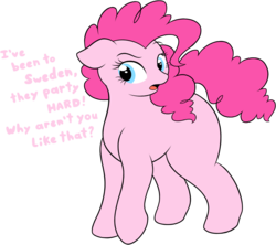 Size: 1259x1116 | Tagged: safe, artist:php66, pinkie pie, earth pony, pony, g4, dialogue, female, mare, missing cutie mark, simple background, solo, transparent background