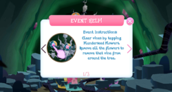 Size: 1024x549 | Tagged: safe, gameloft, applejack, pinkie pie, rarity, twilight sparkle, g4, black vine, everfree forest, hand, tapping, tutorial