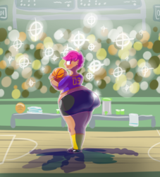 Size: 1450x1600 | Tagged: safe, artist:secretgoombaman12345, scootaloo, human, g4, ass, basketball, butt, fat, female, huge butt, humanized, large butt, scootabutt, scootalard, solo, sports